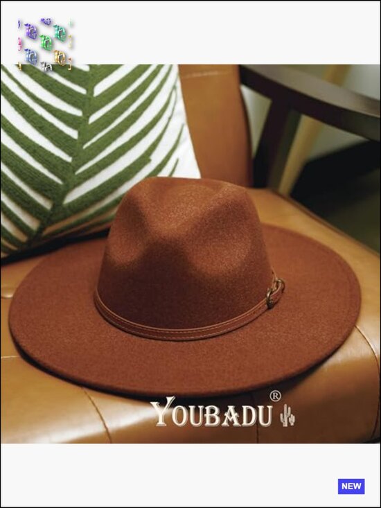 Wide Brim Fedora Hat Faux Wool Felt Classic Western Style Animal Print Band main image 4